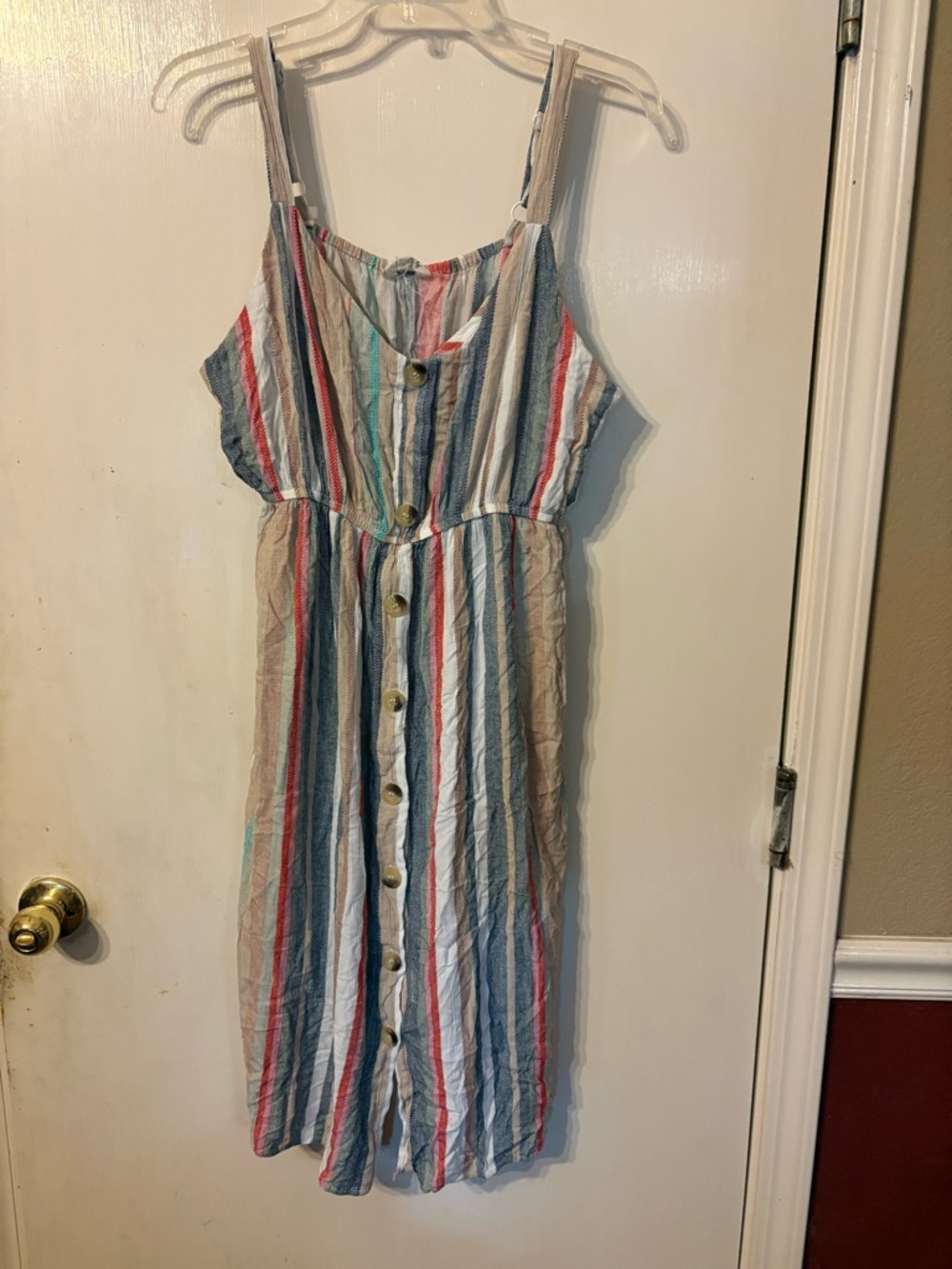 Blush Multicolor Striped Button-Front Sundress Size Large